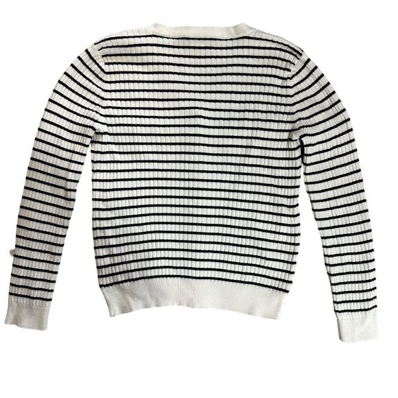 Lauren Ralph Lauren Womens Rib Knit Striped V-Neck Sweater Lock Button Size XL - Picture 2 of 11